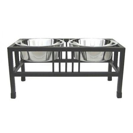 PETSSTOP PetsStop RDB13-L Baron Double Raised Dog Bowl; Large - Black RDB13-L